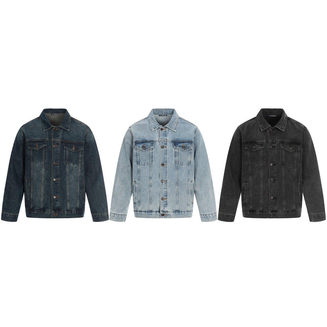 Herren Jeansjacke im Used-Effekt mit Pattentaschen und geradem Schnitt Drune