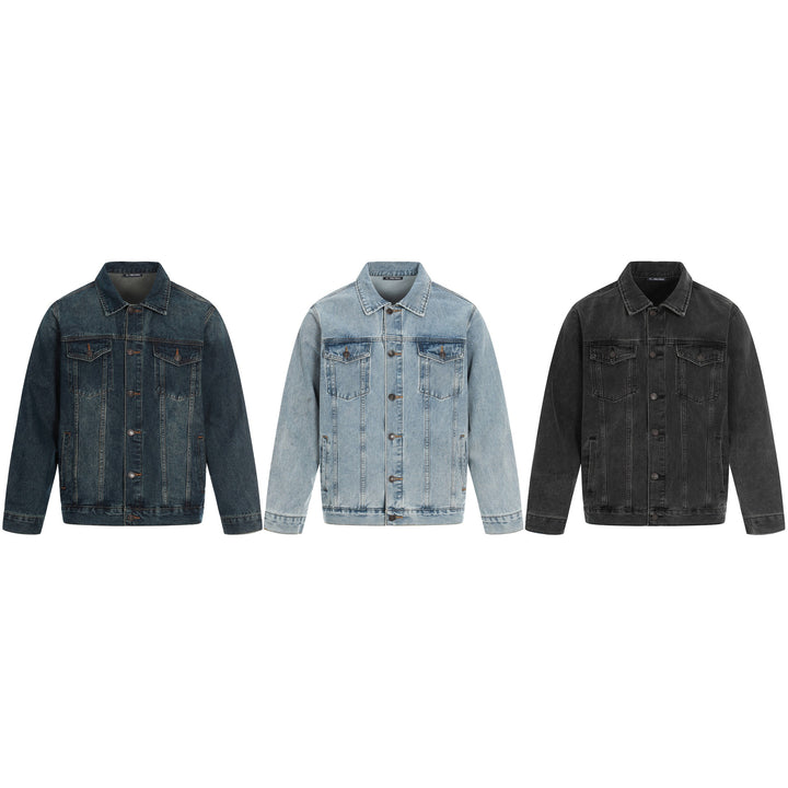 Herren Jeansjacke im Used-Effekt mit Pattentaschen und geradem Schnitt Drune