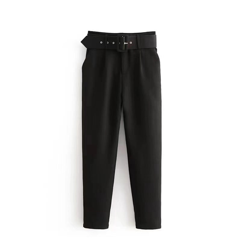 Damen weite Hochbundhose mit schickem Gürtel Drune