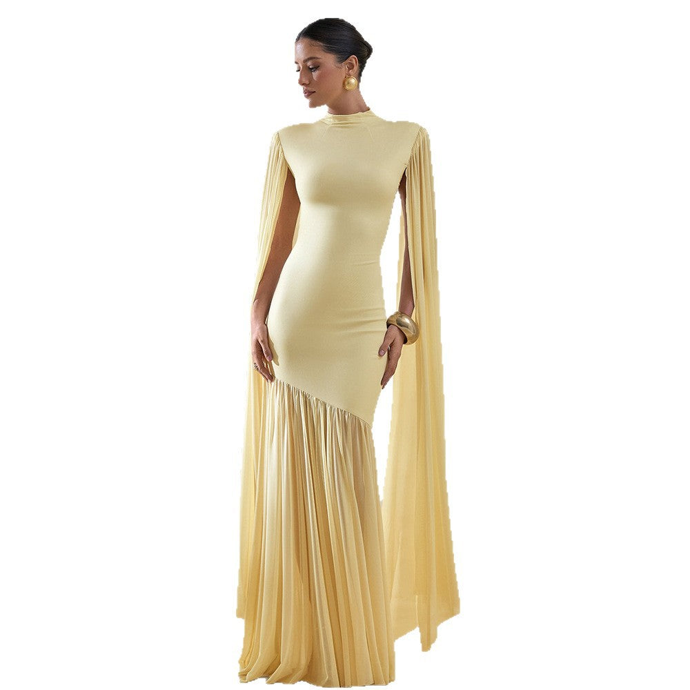 Damen Elegantes Maxikleid mit fließendem Stoff und ausgefallenen Ärmeln Drune