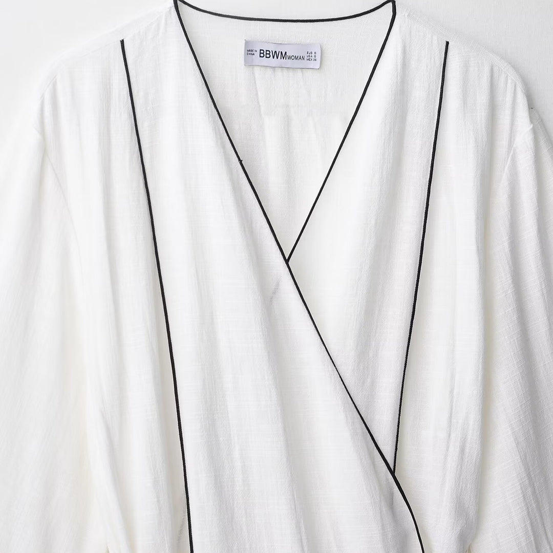 Damen Weite Plisseehose mit hohem Bund, verdeckter Knopfleiste und Kontrastpaspel Drune
