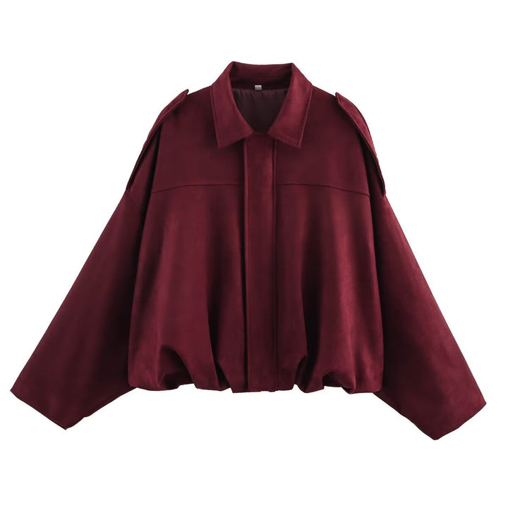 Damen nan oversized Veloursleder Bomberjacke mit Schulterklappen Drune
