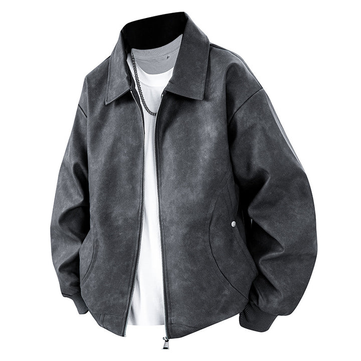 Herren Boxy Oversize-Überhemdjacke in Veloursleder-Optik mit Hemdkragen & Zwei-Wege-Reißverschluss Drune