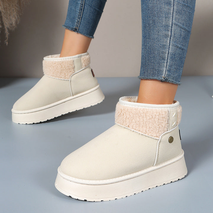 Damen Gefütterte Plateau-Stiefelette mit Teddykragen und Slip-On-Schaft Drune