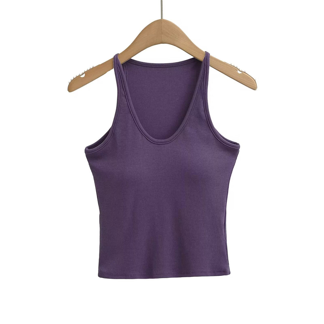 Damen ärmelloses Sporttop mit tiefem U-Ausschnitt und elastischem Material Drune
