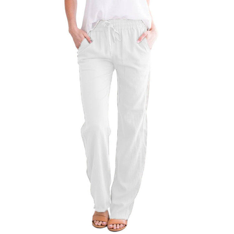 Damen nan leichte Leinenhose mit elastischem Bund und weitem Bein Drune