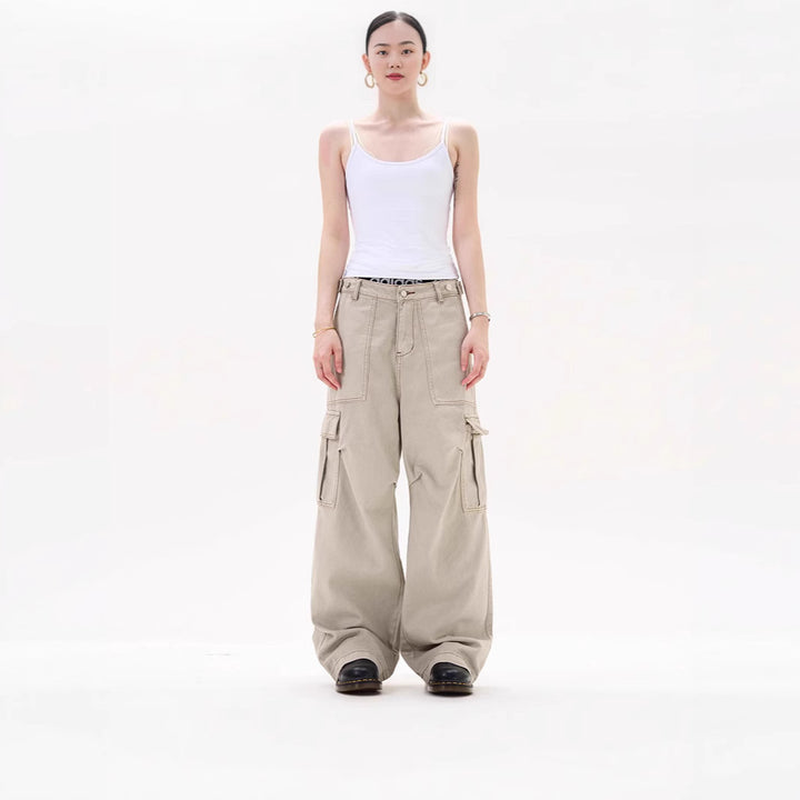 Damen Lässige Weitgeschnittene Cargo-Hose mit praktischen Taschen Drune