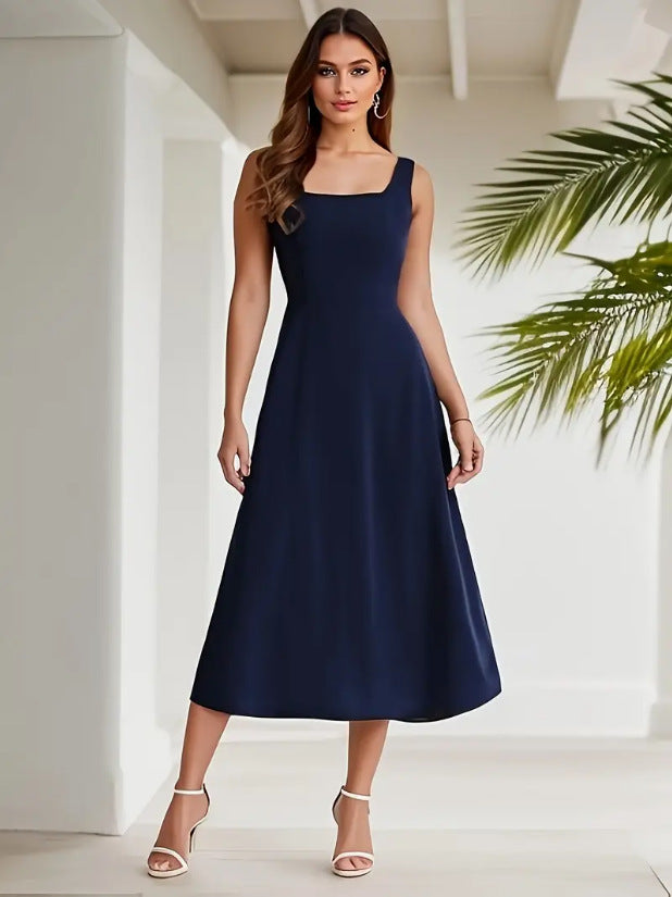 Drune | Elegantes Kleid mit Trägern Dunkelblau Farbe