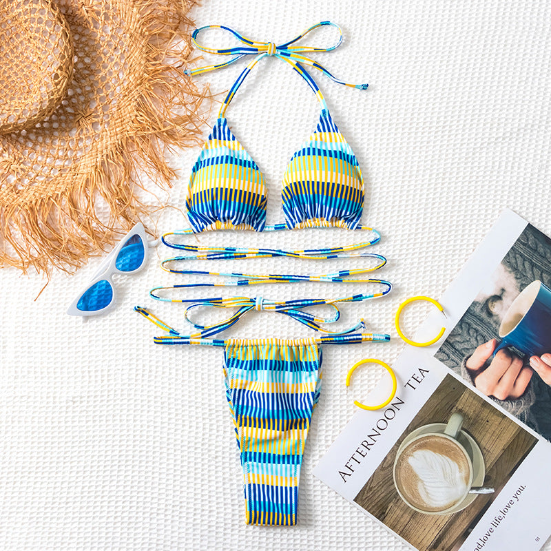 Damen Bandeau-Bikini mit modischen Streifen und anpassbaren Trägersystem Drune