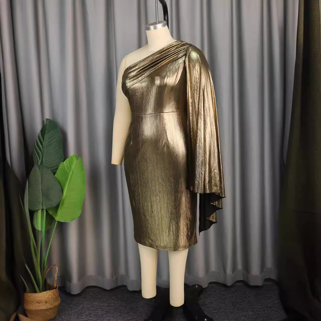 Damen Glamouröses One-Shoulder Abendkleid mit schimmerndem Stoff Drune