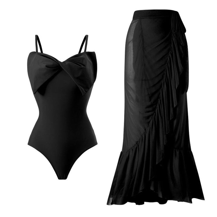 Damen Einteiler Badeanzug mit stylischem Wickelrock und glamourösem Schleifendetail Drune