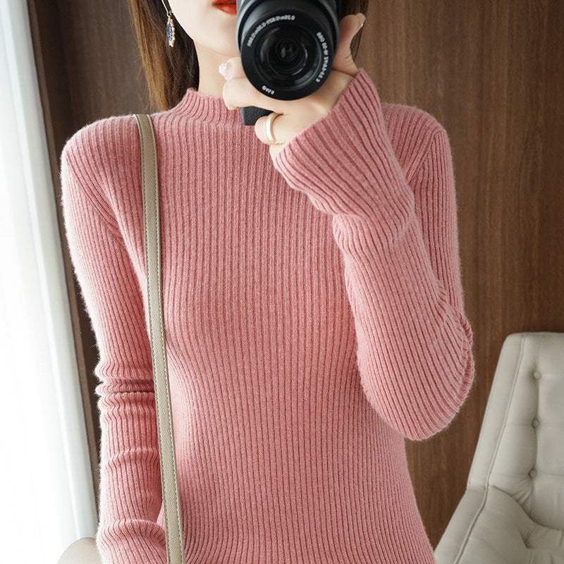Damen Luxus-Feinstrickpullover mit schmaler Rippenstruktur und kurzem Stehkragen Drune