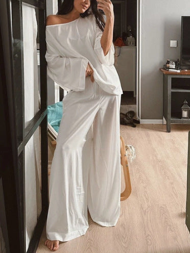 Damen luftiges Off-Shoulder Jumpsuit mit weiten Ärmeln und anpassbarem Bund Drune