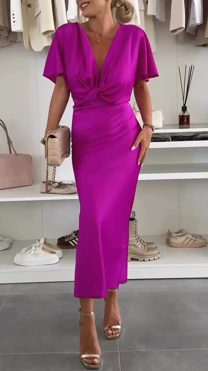 Damen Knielanges Satin-Kleid mit Kreuz-Design Drune
