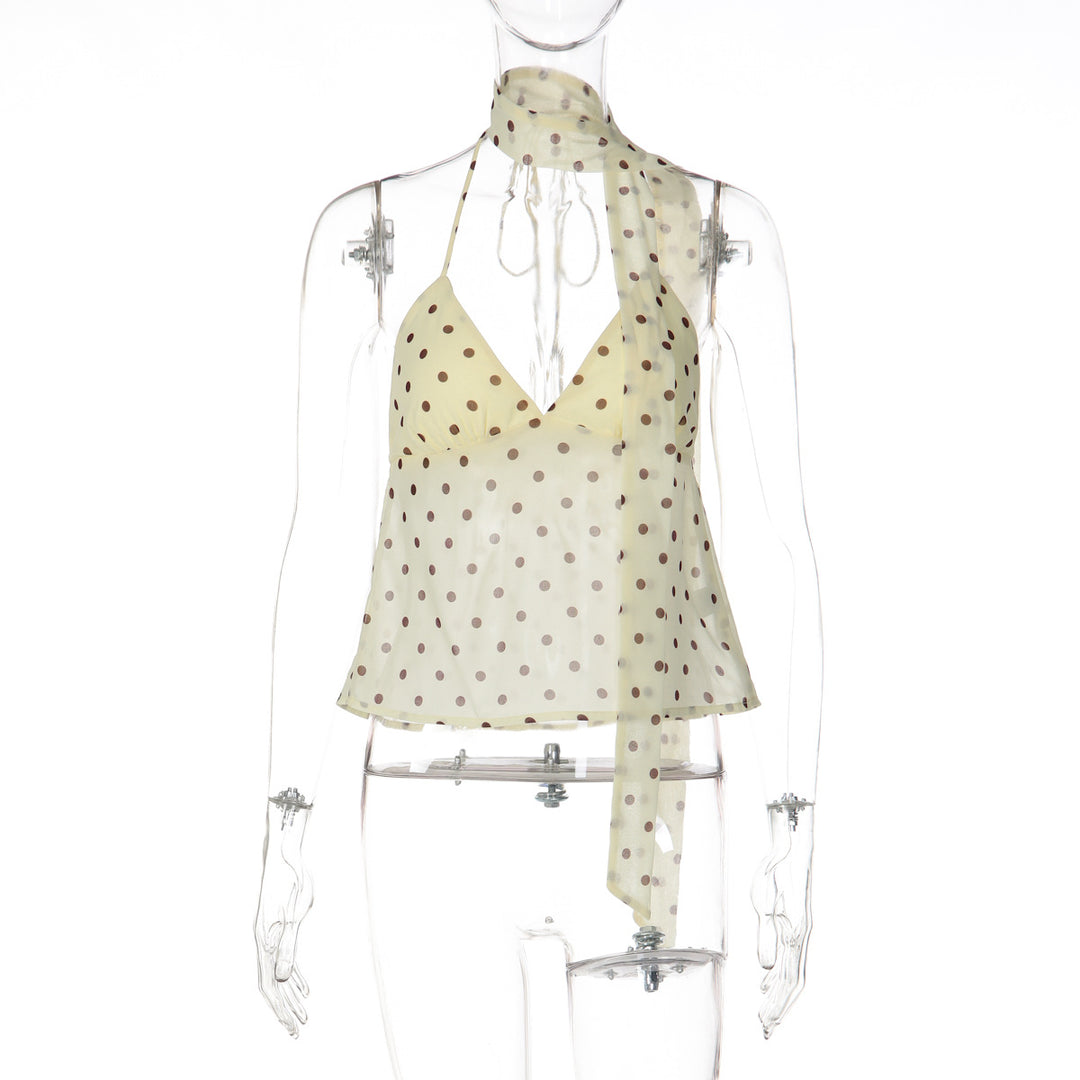 Damen Verspieltes Polka Dot Top mit Halter-Design und schickem Bindedetail Drune