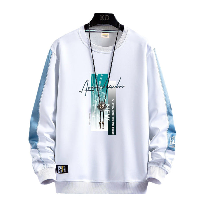 Herren Sportlich‑urbanes Rundhals‑Sweatshirt mit Kontrastärmeln, gerippten Bündchen & frontalem Grafikprint Drune