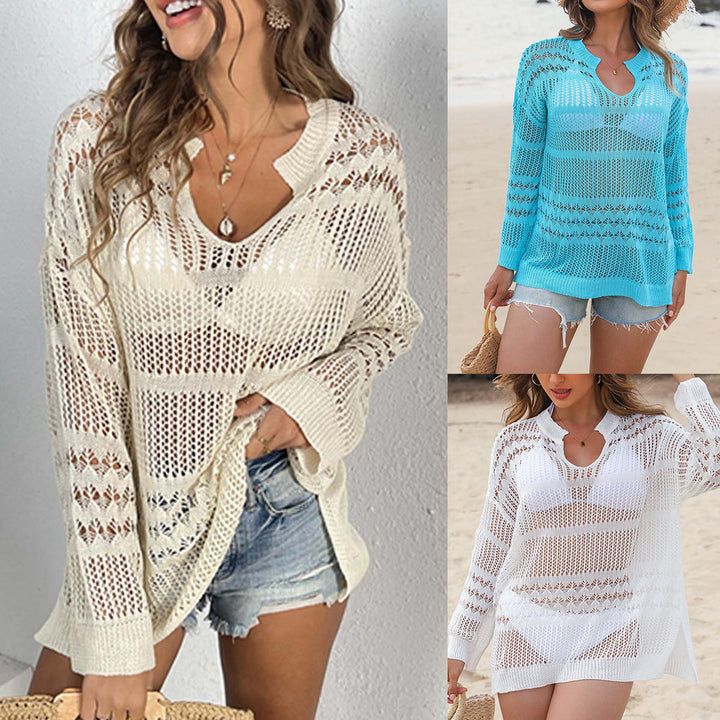 Damen moderner Strickpullover mit transparentem Design Drune