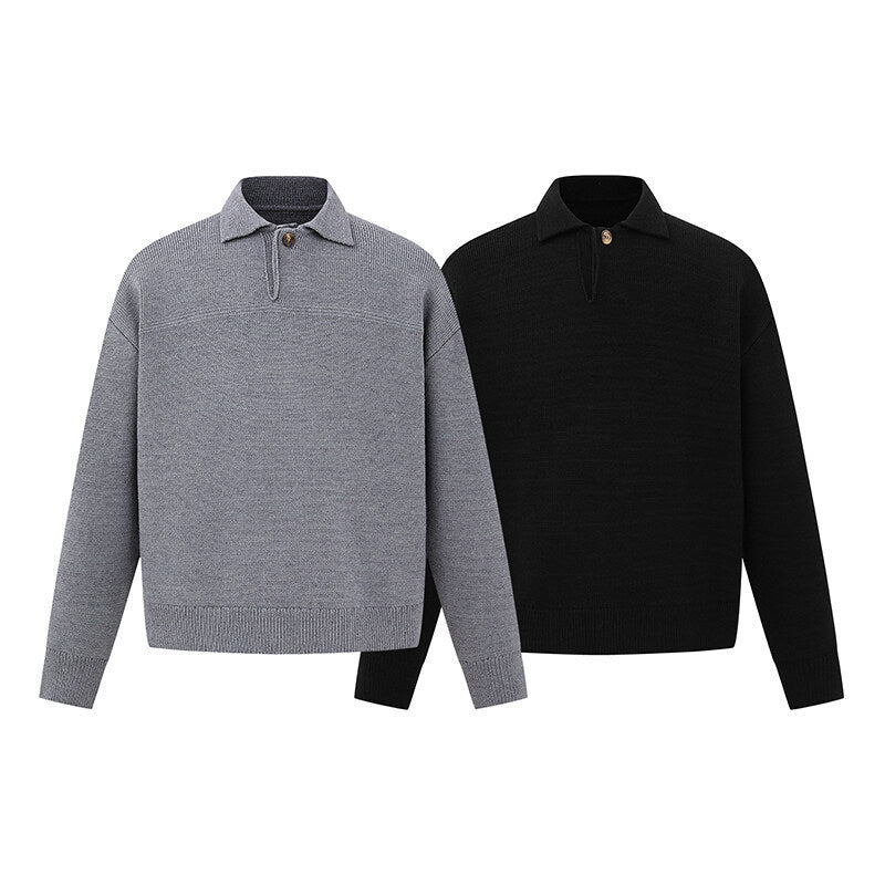 Herren Boxy-Strickpullover mit Polokragen und halber Knopfleiste Drune