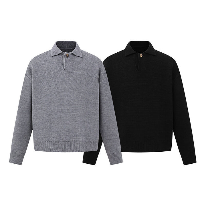 Herren Boxy-Strickpullover mit Polokragen und halber Knopfleiste Drune