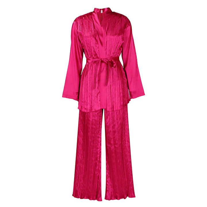 Damen Schlafanzug mit elegantem Satin-Design und Plisseefalten Drune