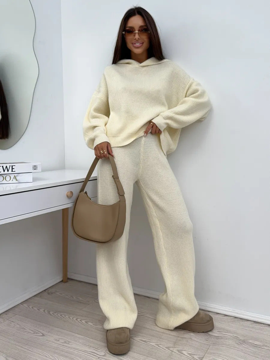 Damen Weiches Strick-Loungewear-Set mit Oversize-Pullover und weiter Palazzo-Hose Drune