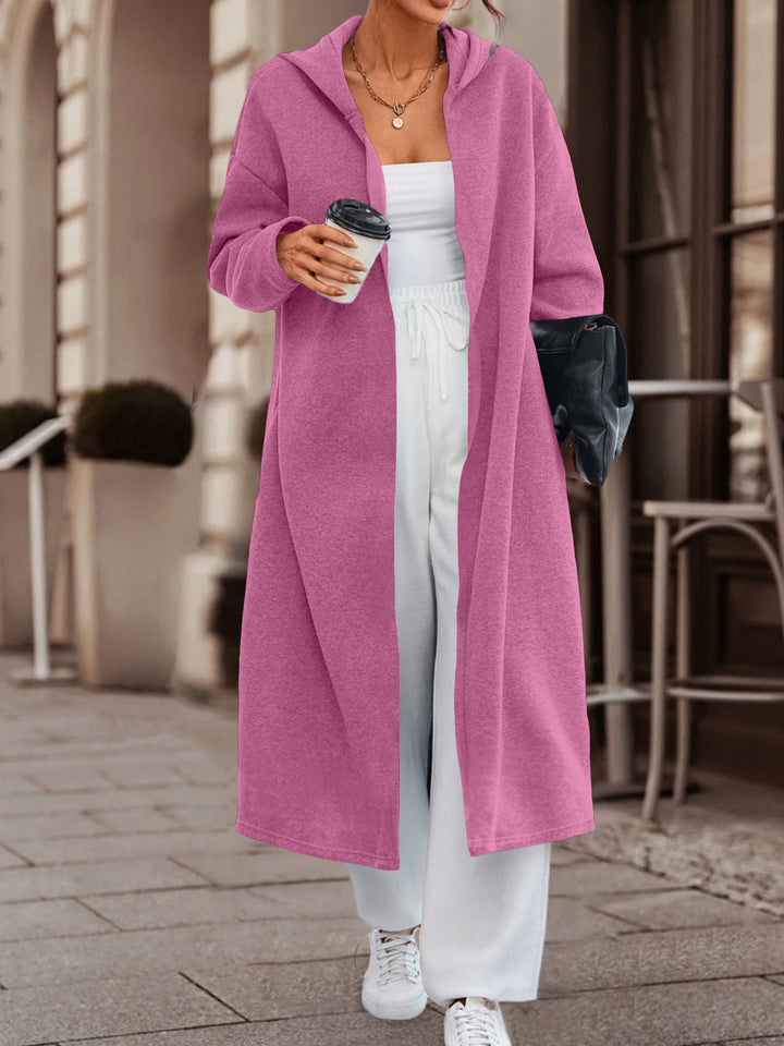 Damen Langer Oversize Kapuzenmantel mit offener Front und weichem Fleece Drune