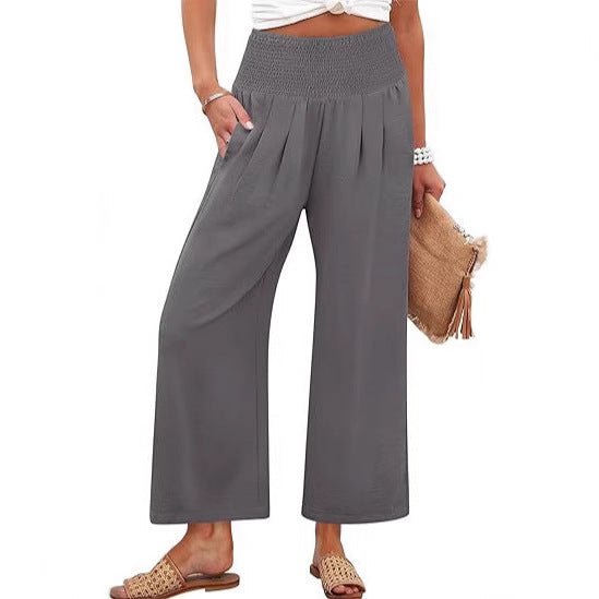 Damen Weite Culotte-Hose mit elastischem Bund und Falten Drune