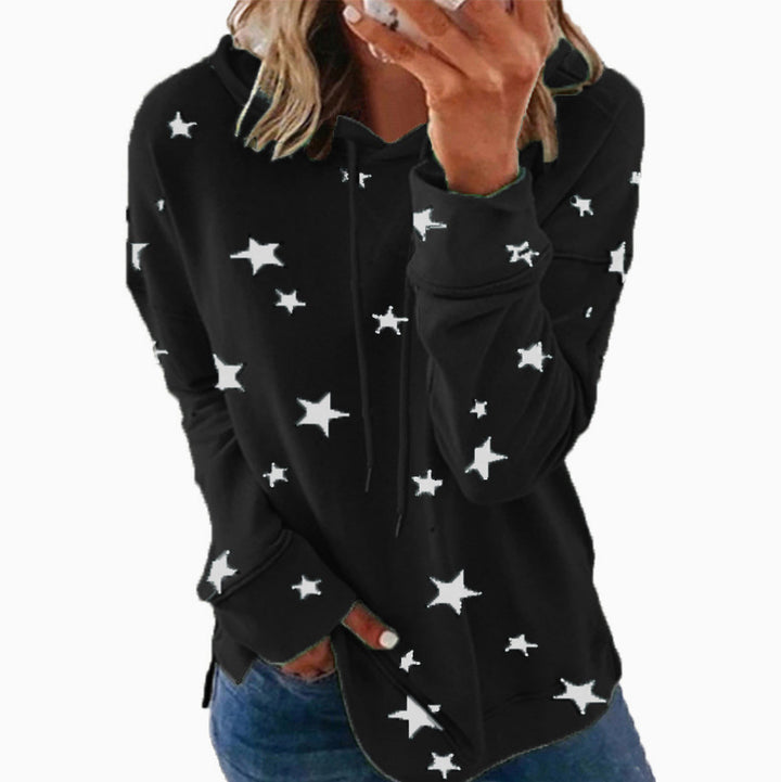 Damen Oversize-Kapuzenpullover aus weichem Baumwollmix mit Sternenprint Drune