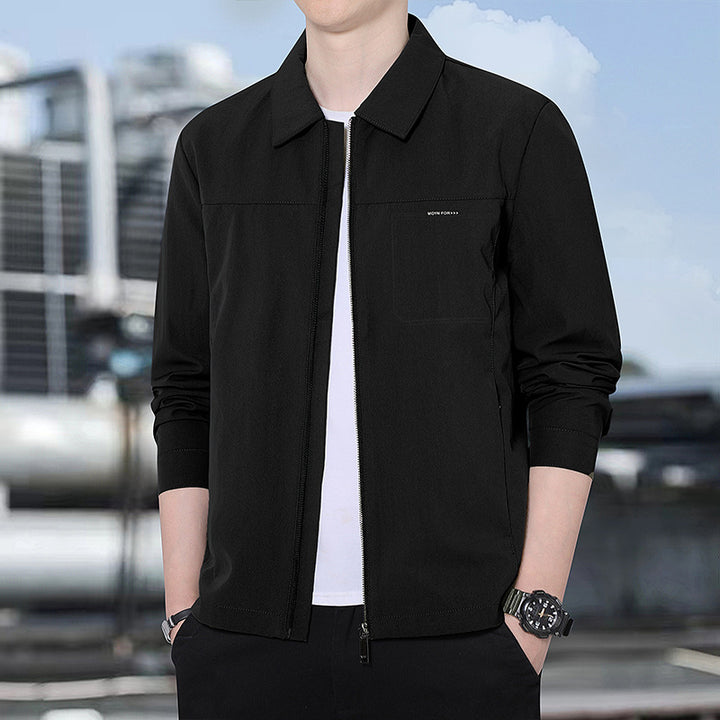 Herren leichte urbane Übergangsjacke mit Reißverschluss, Stehkragen und minimalistischem Design Drune