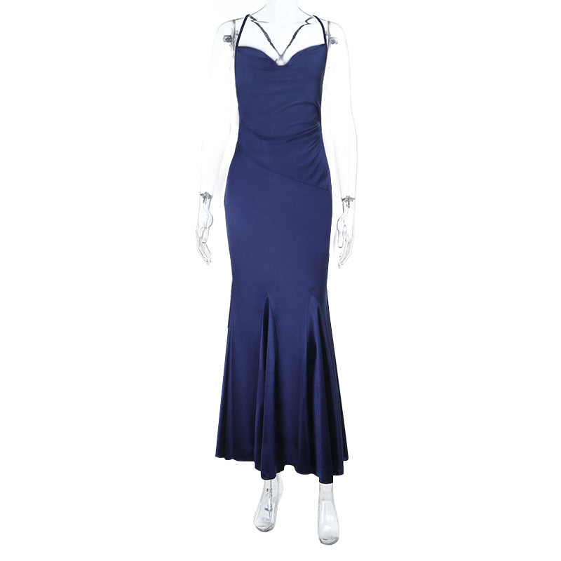 Damen elegantes Maxikleid mit verführerischem Schnitt und feinen Spaghettiträgern Drune