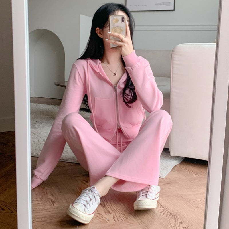 Damen Crop-Hoodie und Weitbeinige Jogginghose Set Drune