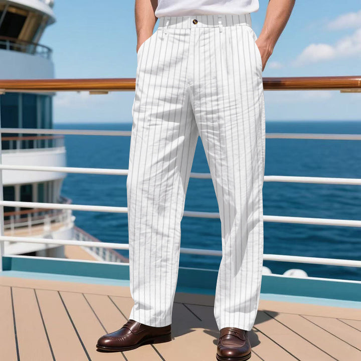 Herren nan elegante Nadelstreifen-Anzughose mit weitem Bein, Bügelfalte und hohem Bund Drune
