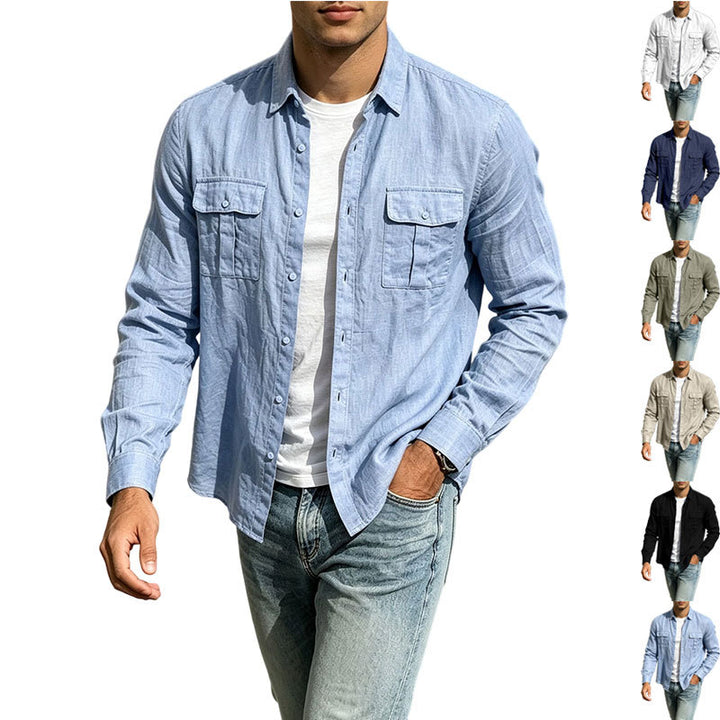 Herren Leichte Hemdjacke aus Baumwoll-Leinen mit Brusttaschen und lockerer Passform Drune