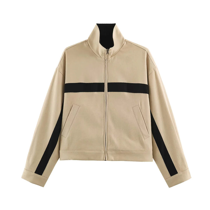 Damen nan sportive Cropped Trackjacke mit Stehkragen und kontrastierenden Seitenstreifen Drune