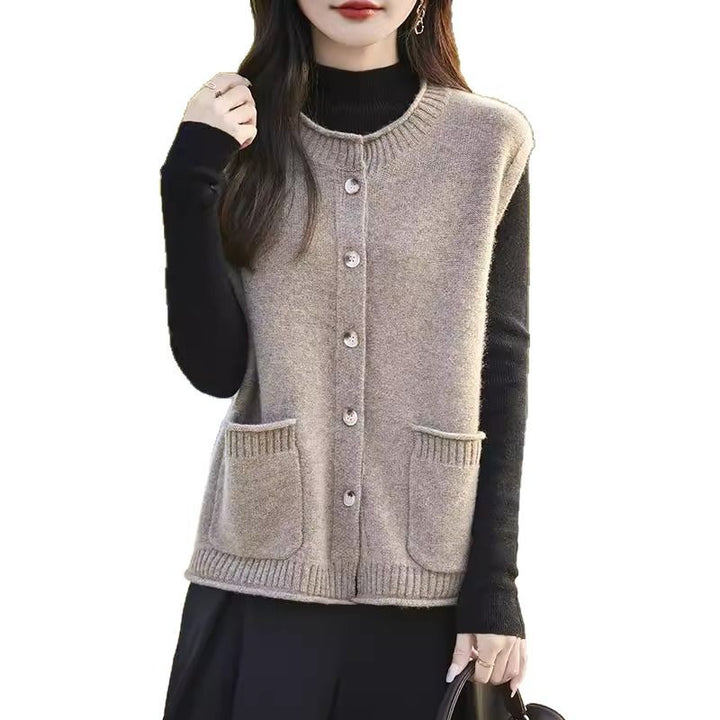 Damen Strickweste mit Taschen und Knopfdetail Drune
