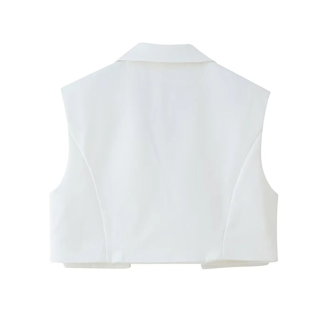 Damen nan taillierte Cropped-Weste mit Reverskragen und einreihigem Knopfverschluss Drune