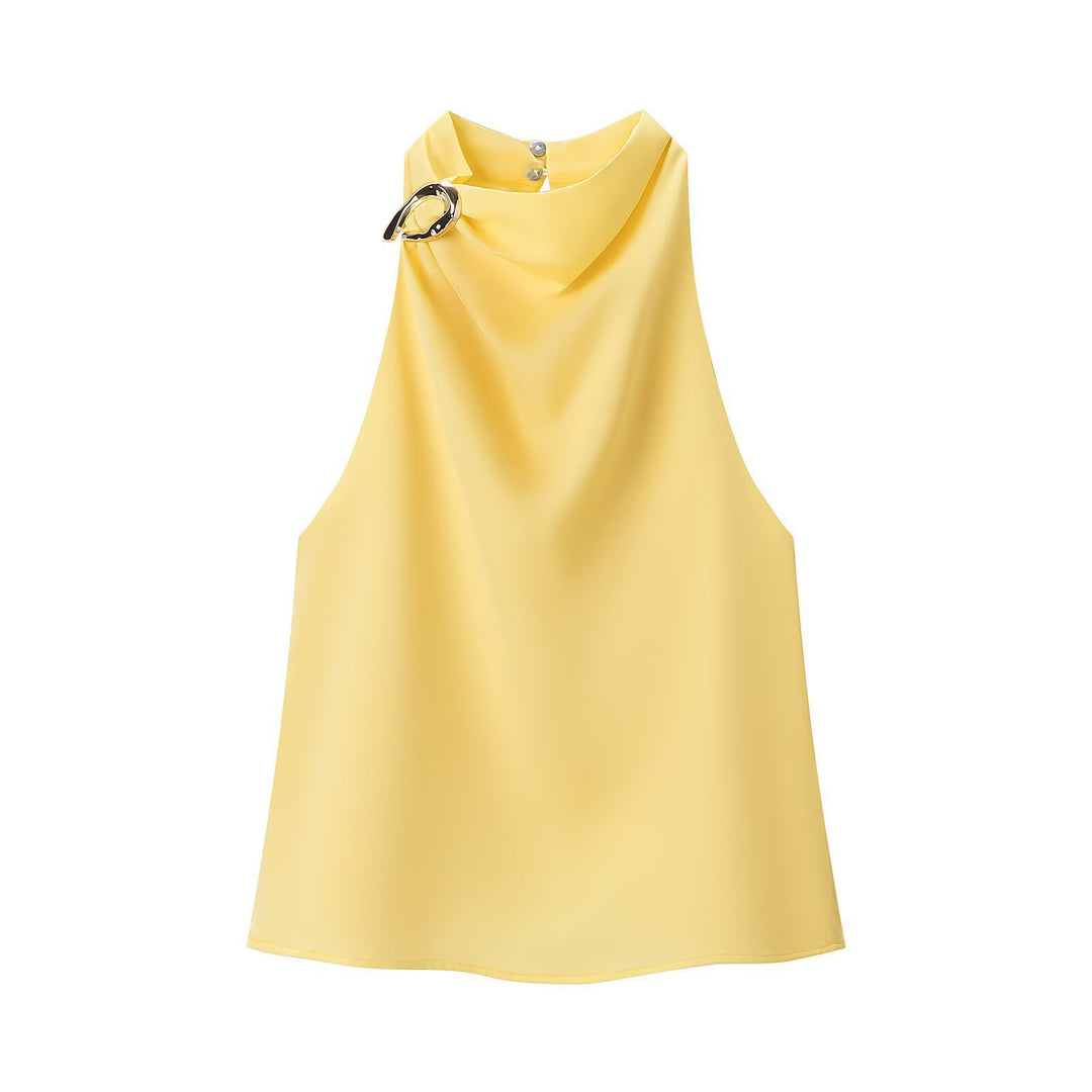 Damen Seidenbluse mit asymmetrischem Kragen und dekorativem Ring Drune