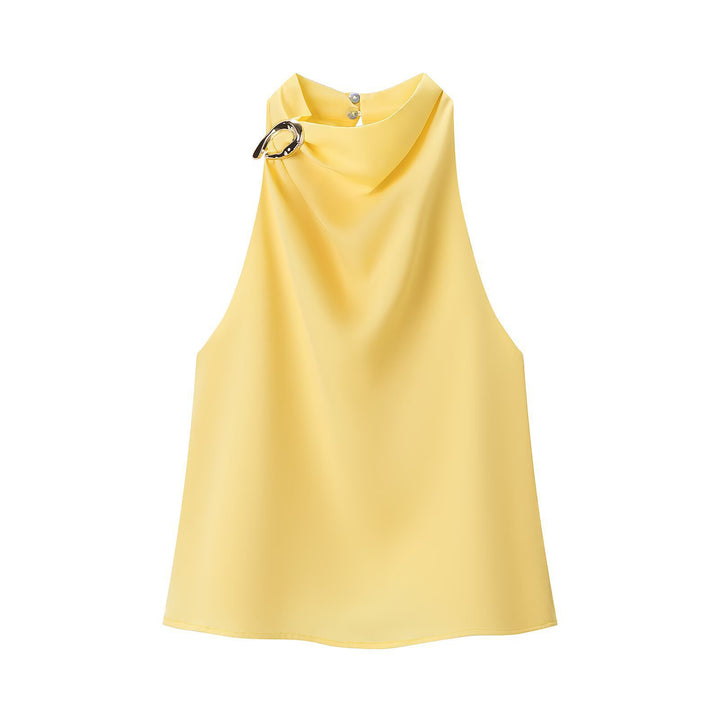 Damen Seidenbluse mit asymmetrischem Kragen und dekorativem Ring Drune