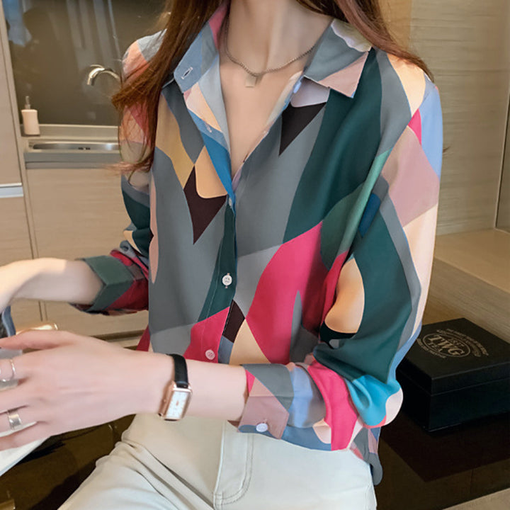 Damen Modische Bluse mit geometrischem Muster Drune