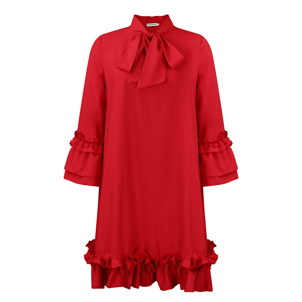 Damen Kleid mit Rüschendetails und schickem Stehkragen Drune