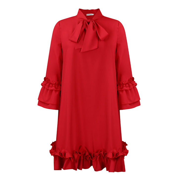 Damen Kleid mit Rüschendetails und schickem Stehkragen Drune