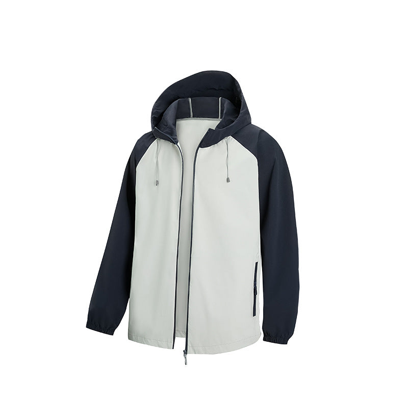Herren Leichte Kapuzen‑Windbreaker‑Jacke mit Raglanärmeln, Zwei-Wege‑Reißverschluss und verdeckten Reißverschlusstaschen Drune