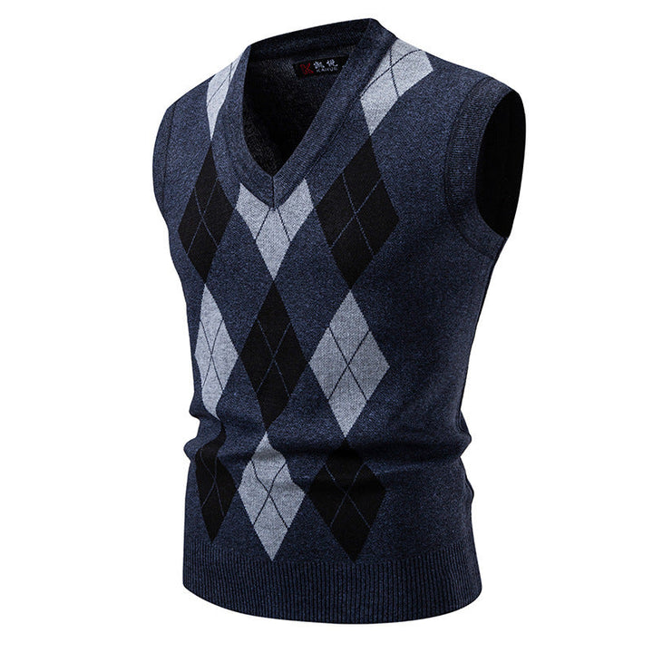 Herren ärmellose Strickweste mit klassischem Rautenmuster Drune