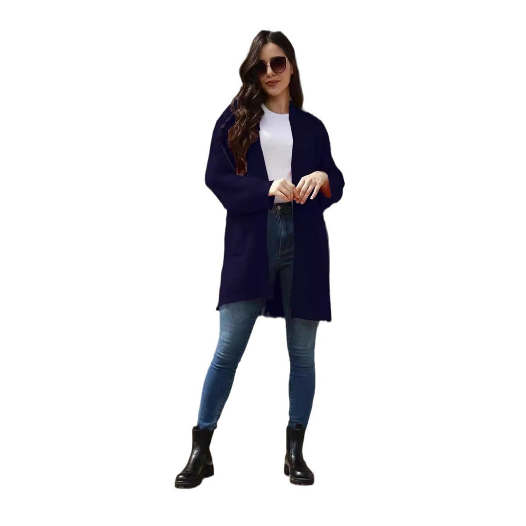 Damen lässiger Strickmantel mit offenen Vorderteilen und tiefen Taschen Drune
