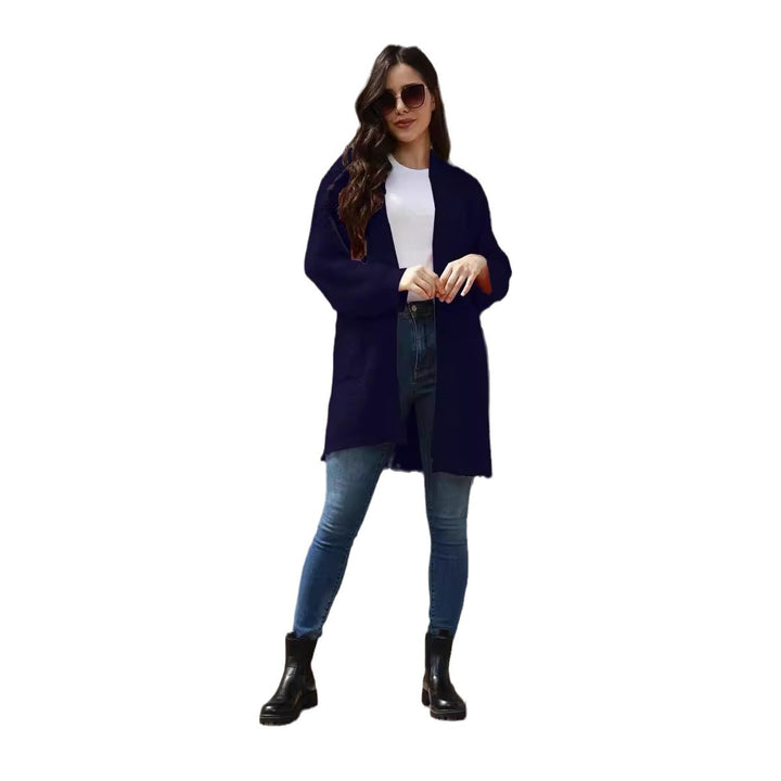 Damen lässiger Strickmantel mit offenen Vorderteilen und tiefen Taschen Drune