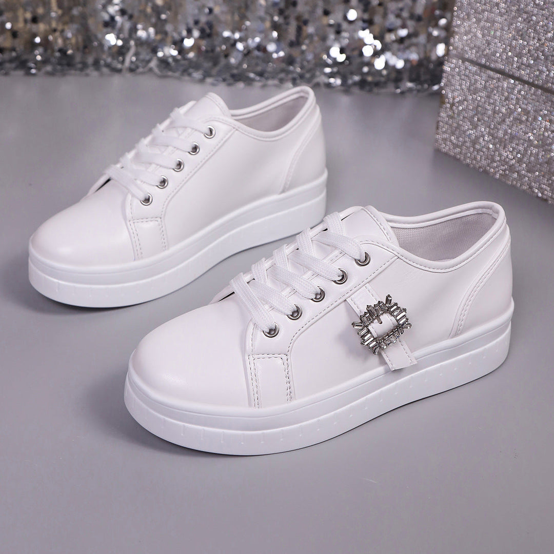 Damen modische Plateausneakers aus hochwertigem mit dekorativem Kristallbesatz Drune