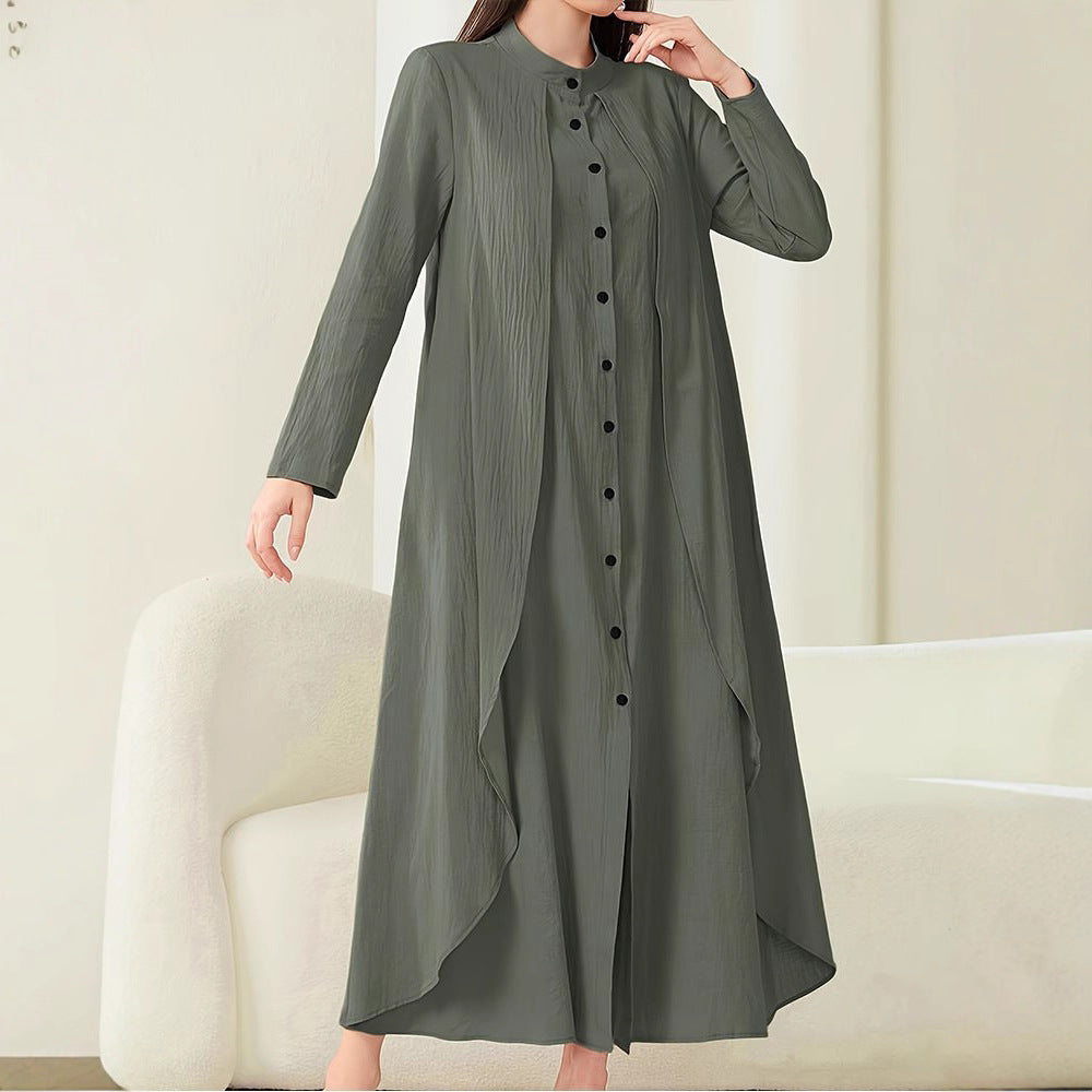 Damen Midi-Kleid mit fließendem Schnitt und Knopfleiste Drune