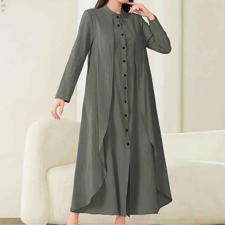 Damen Midi-Kleid mit fließendem Schnitt und Knopfleiste Drune