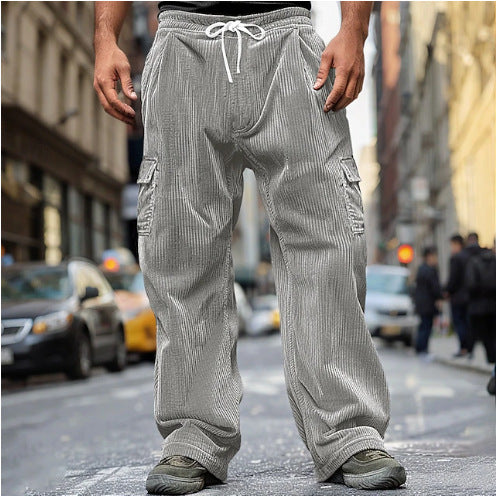 Herren Cord-Optik Cargo-Jogger mit Tunnelzug, elastischem Bund und aufgesetzten Klapptaschen Drune
