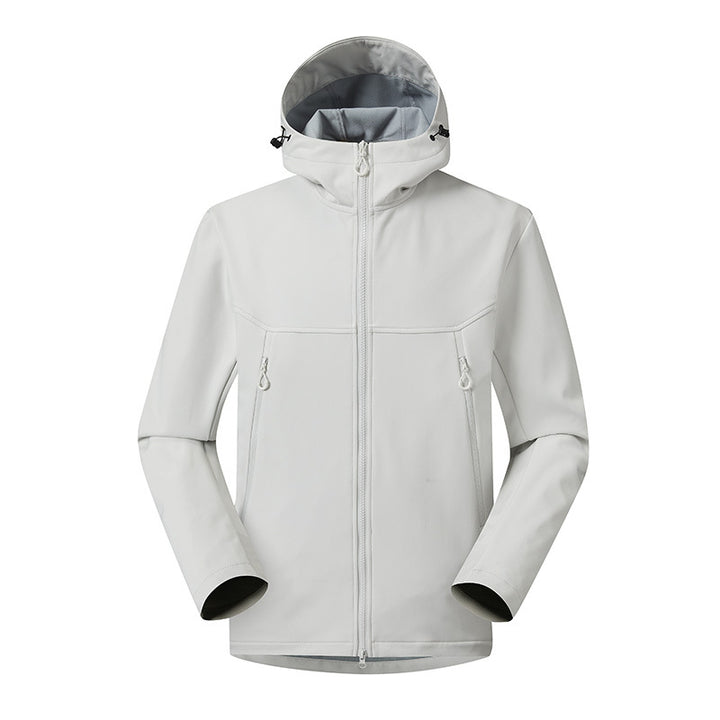 Herren Minimalistische Softshell-Hoodie mit atmungsaktiver Membran, verdeckten Reißverschlusstaschen und ergonomischem Schnitt Drune
